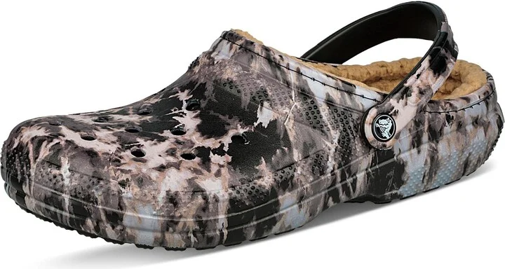 Crocs Classic Lined Tie-Dye Clog Black/Bleach Dye Men's 4