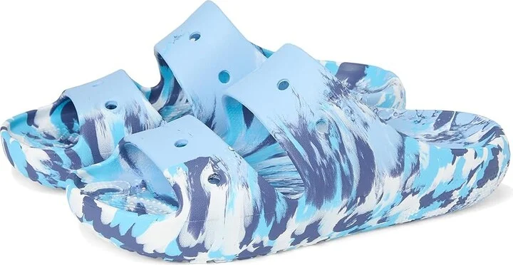 Crocs Classic Marbled Sandals Wedge Shoes Blue Calcite/Multi : Men's 5 - Women's 7 Medium, Synthetic