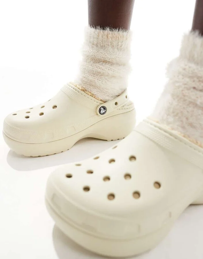 Crocs classic platform lined clogs in bone - Image 2