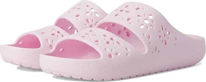 Crocs Classic Sandals 2.0 with Floral Cutout Design Sandals Pink Milk : Men's 5 - Women's 7 Medium, Synthetic