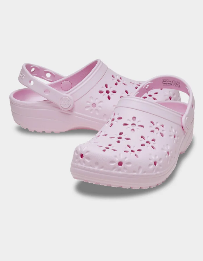 CROCS Floral Cut-Out Womens Classic Clogs