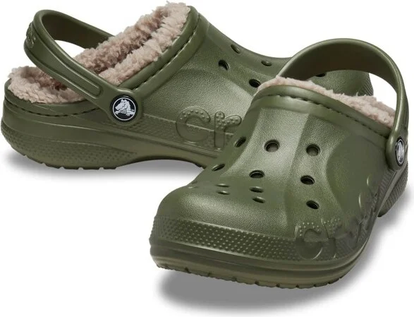 Crocs Kids Baya Lined Clogs, Army Green, J3 - Image 2