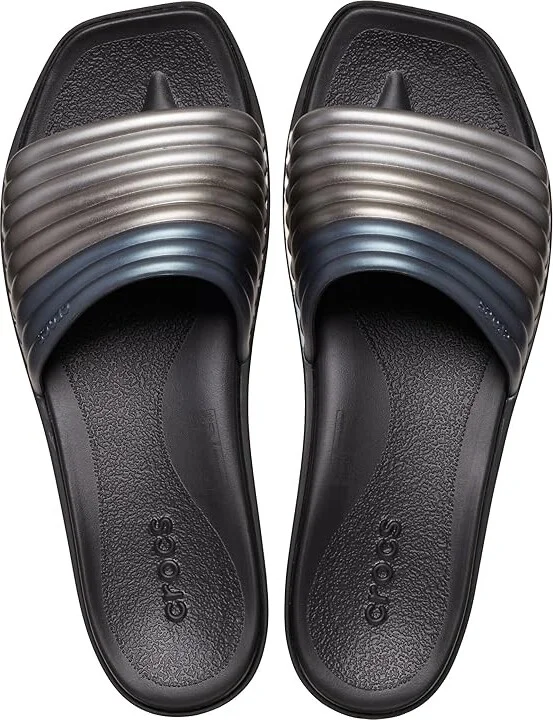 Crocs Miami Slide Sandals Women's Sandals Metallic Black : 11 M, Rubber/Synthetic - Image 2