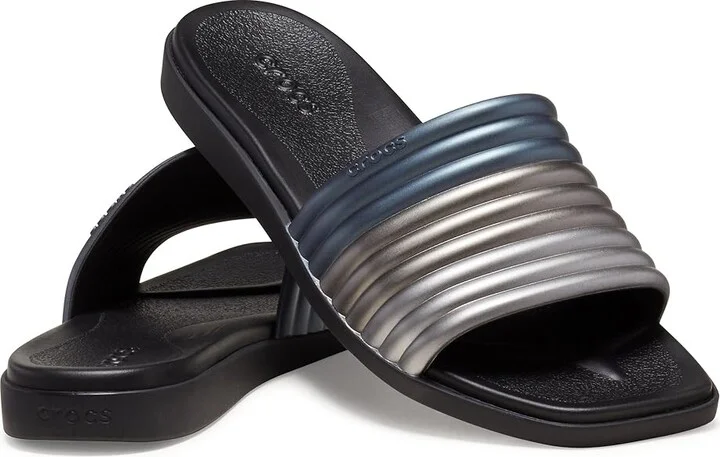 Crocs Miami Slide Sandals Women's Sandals Metallic Black : 11 M, Rubber/Synthetic