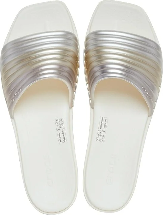 Crocs Miami Slide Sandals Women's Sandals Metallic Chalk : 7 M, Rubber/Synthetic - Image 2