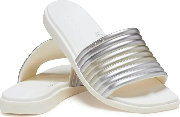 Crocs Miami Slide Sandals Women's Sandals Metallic Chalk : 7 M, Rubber/Synthetic