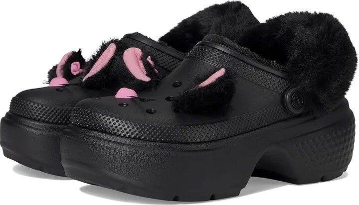 Crocs Stomp Lined Clogs Slippers Black Cat : Men's 6 - Women's 8 Medium, EVA/Faux Fur