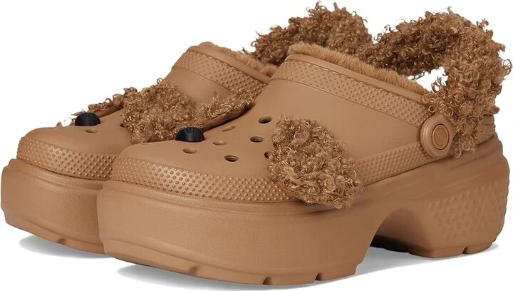 Crocs Stomp Lined Clogs Slippers Sepia Bear : Men's 8 - Women's 10 Medium, EVA/Faux Fur