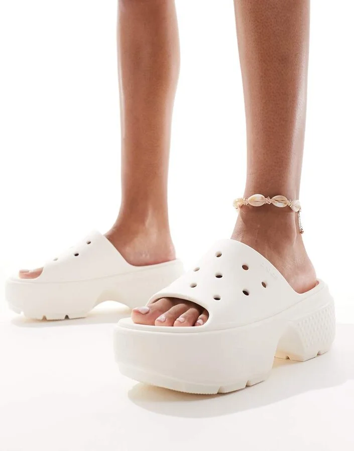 Crocs Stomp Slides In Chalk - Image 4