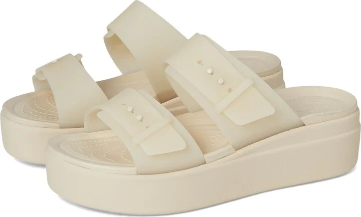 Crocs Women's Brooklyn Buckle Low Wedge Sandstone 9 Medium
