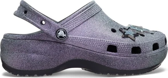 Crocs Women's Iridescent Glitter Platform Clogs, Black, W5
