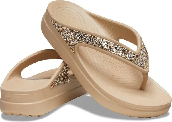 Crocs Women's Sloane Glitter Flip Flops Wedge Sandals, Chai/Gold, W6 - Image 2
