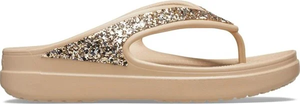 Crocs Women's Sloane Glitter Flip Flops Wedge Sandals, Chai/Gold, W6