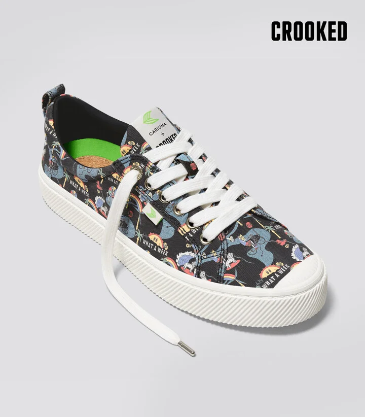 Crooked OCA Low Black Graphic Print Canvas Sneaker Women - Image 2