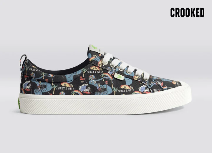 Crooked OCA Low Black Graphic Print Canvas Sneaker Women - Image 3