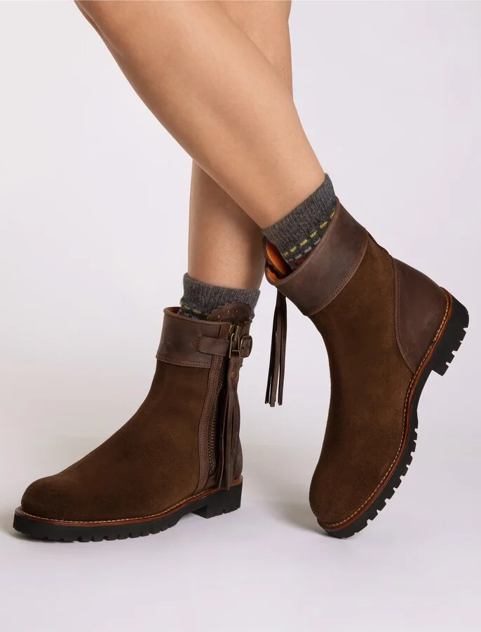 Cropped Leather Tassel Waterproof Boot - Image 2