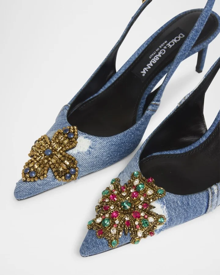 Cross Denim Slingback Pumps - Image 3