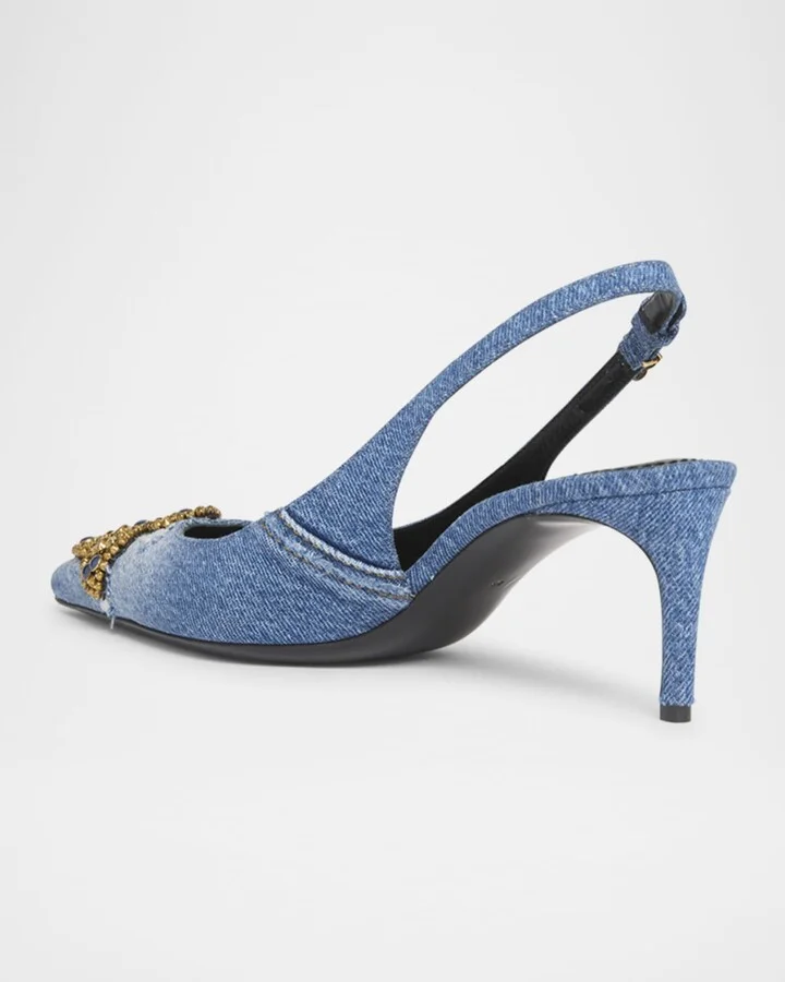 Cross Denim Slingback Pumps - Image 4