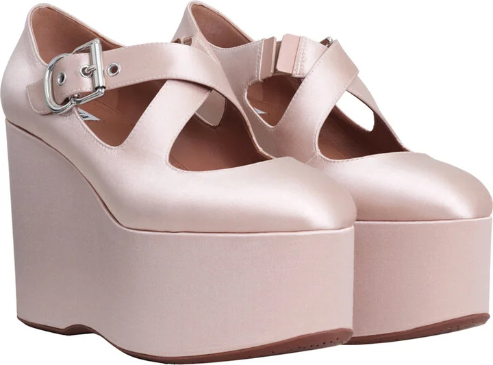Cross Satin Platform Pumps