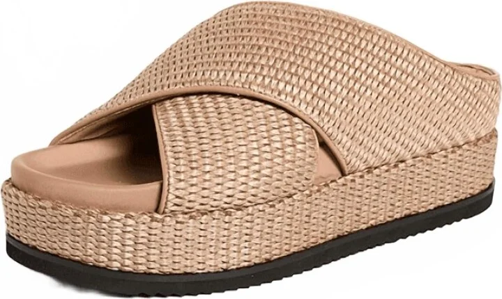 Cross Stack Raffia Platform Sandals In Natural