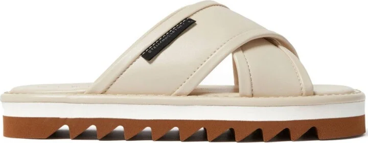 Cross-Strap Beige Sandals With Elevated Sole