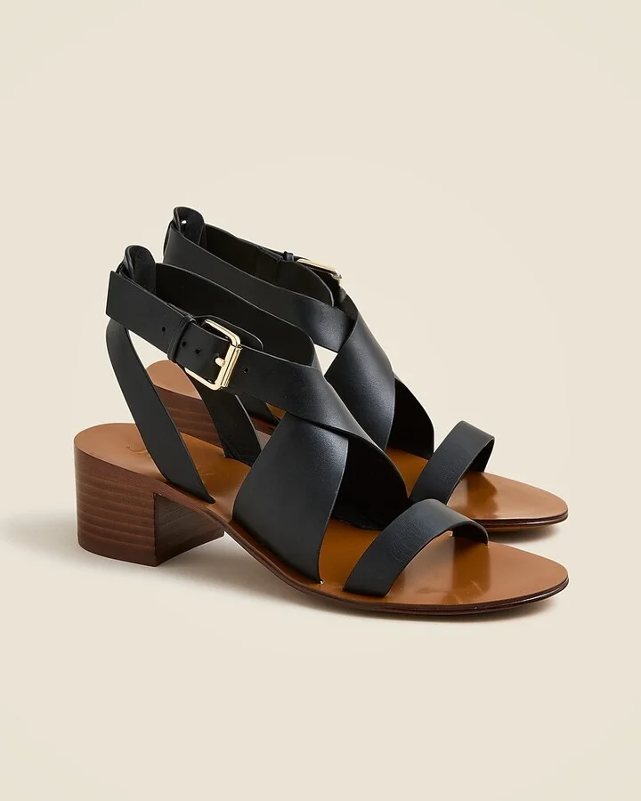 Cross-strap block-heel sandals in leather