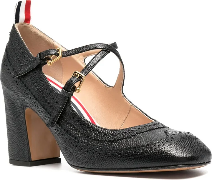 Cross-Strap Detail Brogued Mary-Jane Pumps - Image 2