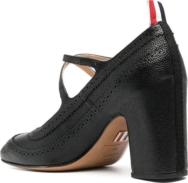 Cross-Strap Detail Brogued Mary-Jane Pumps - Image 3