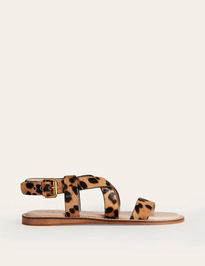 Cross Strap Flat Sandals, Classic Leopard - Image 2