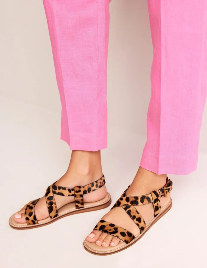 Cross Strap Flat Sandals, Classic Leopard