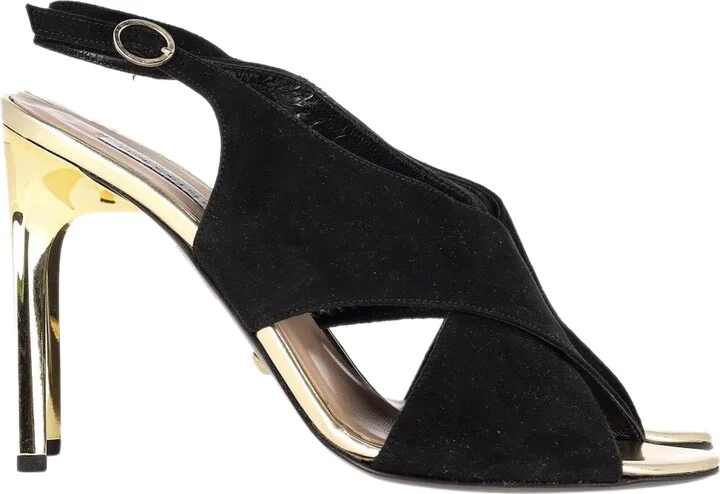 Cross Strap High Heel Sandals in Black Suede