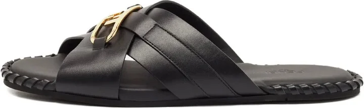 Cross-Strap Leather Sandals