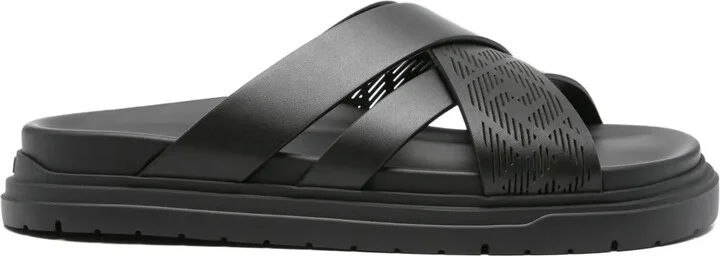 Cross-Strap Leather Slides