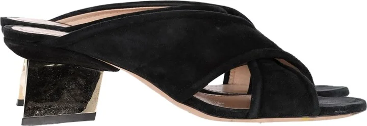 Cross-Strap Mules in Black Suede
