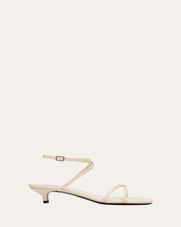 Crossover Leather Kitten-Heel Sandals