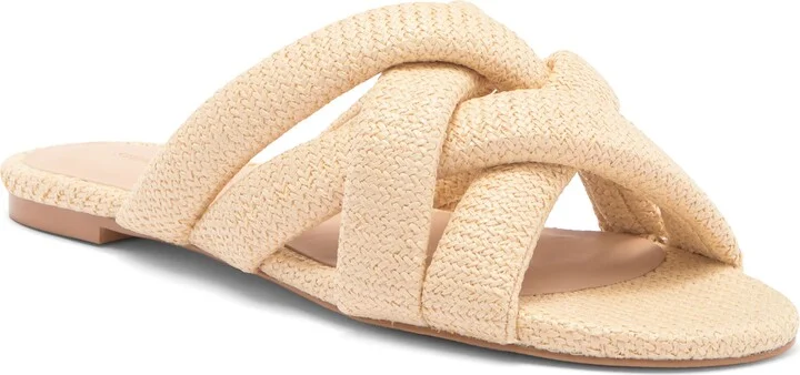 Crossover Raffia Slide Sandal