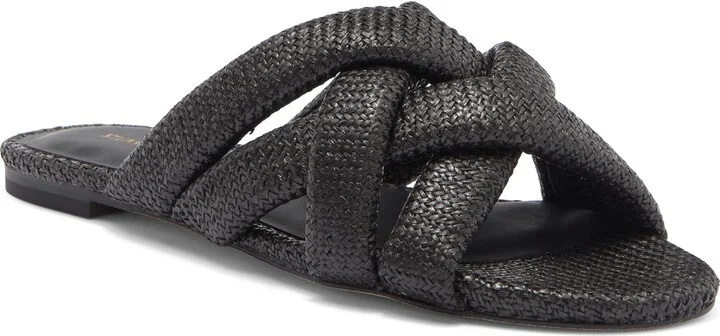 Crossover Raffia Slide Sandal