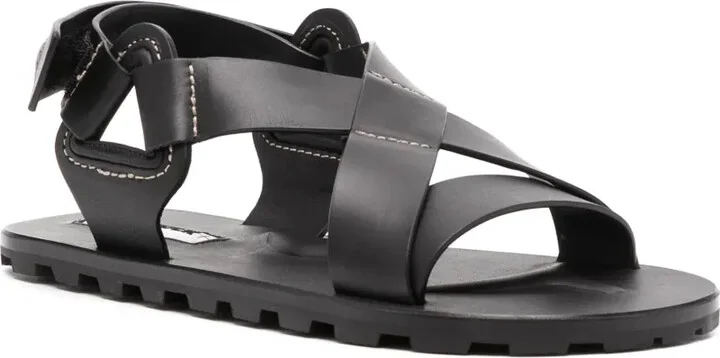 Crossover-Strap Flat Leather Sandals - Image 2