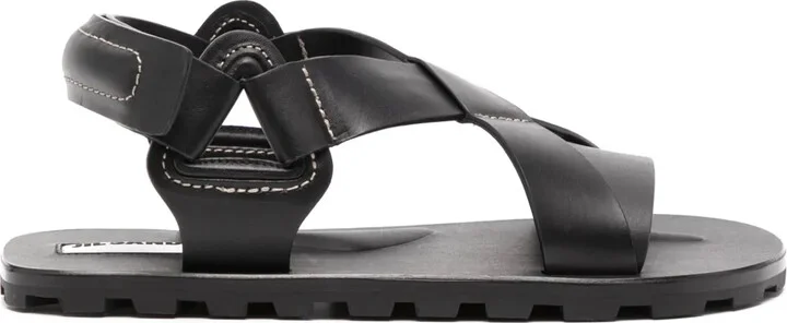 Crossover-Strap Flat Leather Sandals