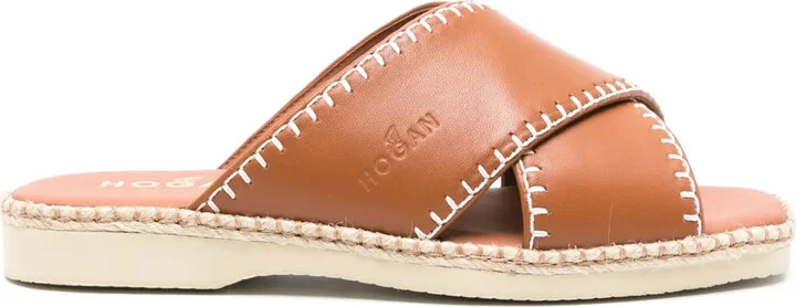 Crossover-Strap Leather Sandals
