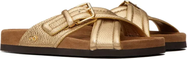 Crossover-Strap Leather Slides - Image 2