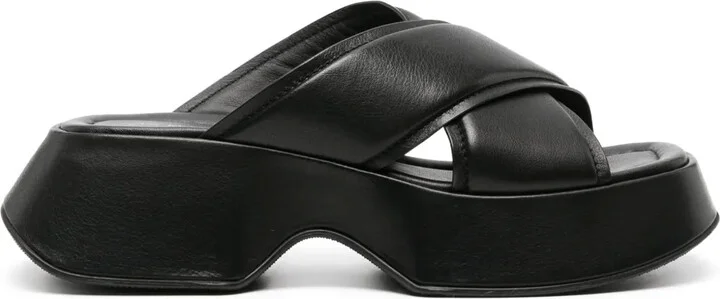 Crossover-Strap Leather Slides