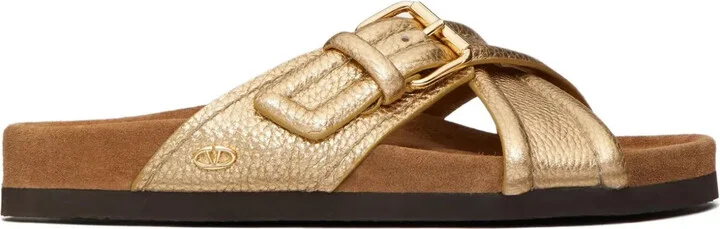 Crossover-Strap Leather Slides