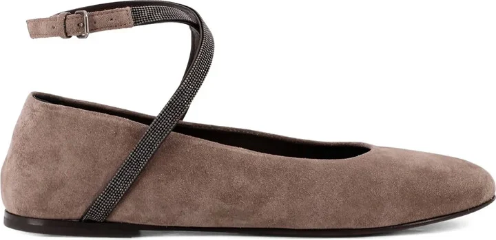 Crossover Strap Suede Flat Pumps