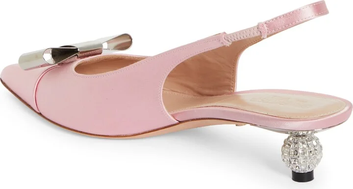 Crystal Ball Bow Pointed Toe Silk Slingback Pump - Image 3