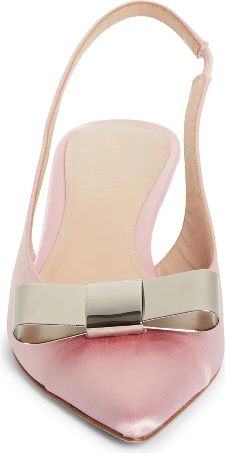 Crystal Ball Bow Pointed Toe Silk Slingback Pump - Image 5