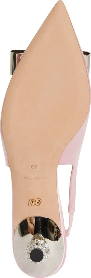 Crystal Ball Bow Pointed Toe Silk Slingback Pump - Image 7