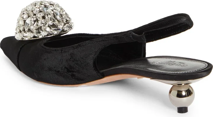 Crystal Ball Pointed Toe Velveteen Slingback Pump - Image 2