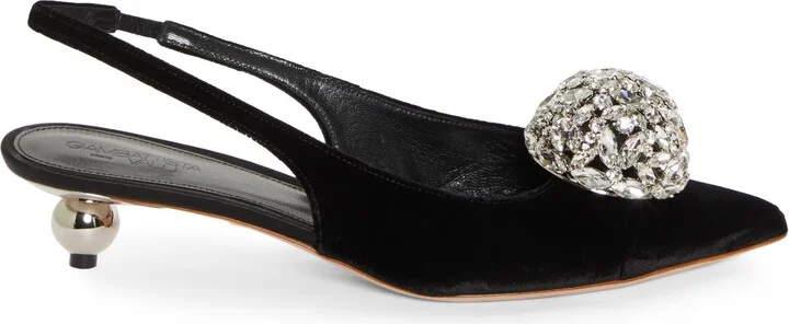 Crystal Ball Pointed Toe Velveteen Slingback Pump - Image 3