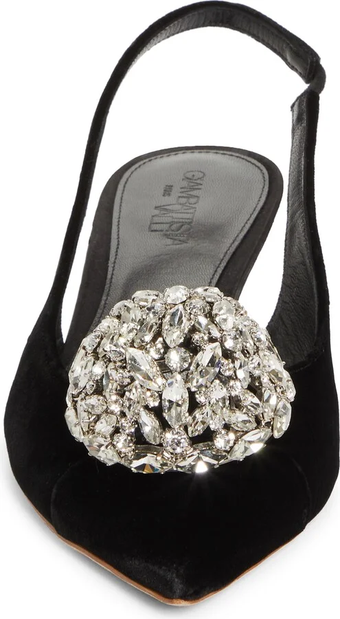 Crystal Ball Pointed Toe Velveteen Slingback Pump - Image 4